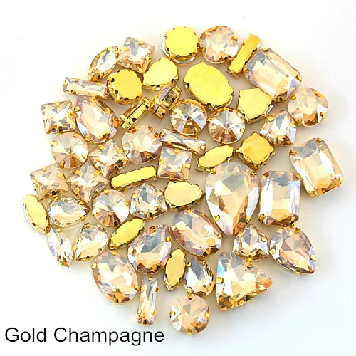 Gold Champagne 50 шт./пакет микс 10 формы 16 AB Цвета пришить стразы золото коготь настройки Стекло с украшением в виде кристаллов пришить коготь стразы для одежды B3683 - Цвет: Gold Champagne