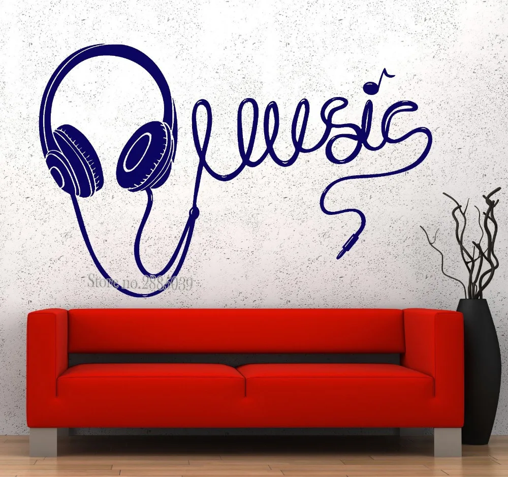 

Modern Design Art Wall Vinyl Music Headphones Quality Wall Decal Waterproof Removable Wallpaper Home Decor Vinilos Paredes LA438