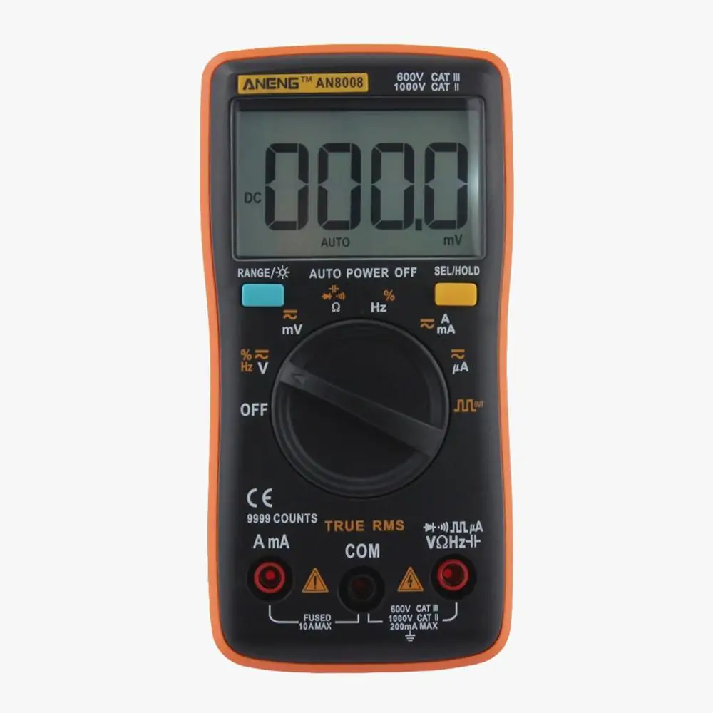 Orange AN8008 оранжевый True-RMS цифровой мультиметр 9999 отсчетов Транзистор тестер Конденсатор Тестер автомобильный Электрический rm409b клип Тест - Цвет: Orange