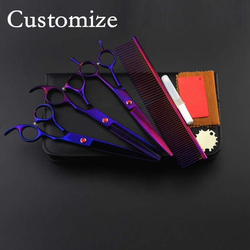 Customize 4 kits Pet 7 inch shears dog grooming hair scissors thinning cutting clipper barber set hairdressing |