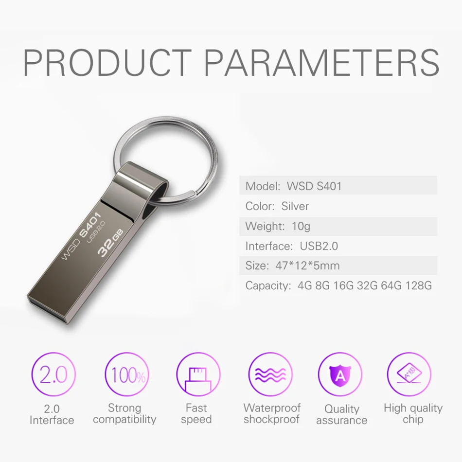 Wansenda Металлический Стальной USB флэш накопитель 4 ГБ 8 16 32 64 128 Портативный Pen Drive с