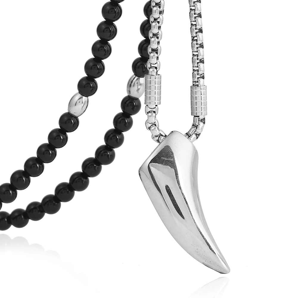 Мужской кулон ожерелье волчий зуб из нержавеющей стали с черной цепочкой