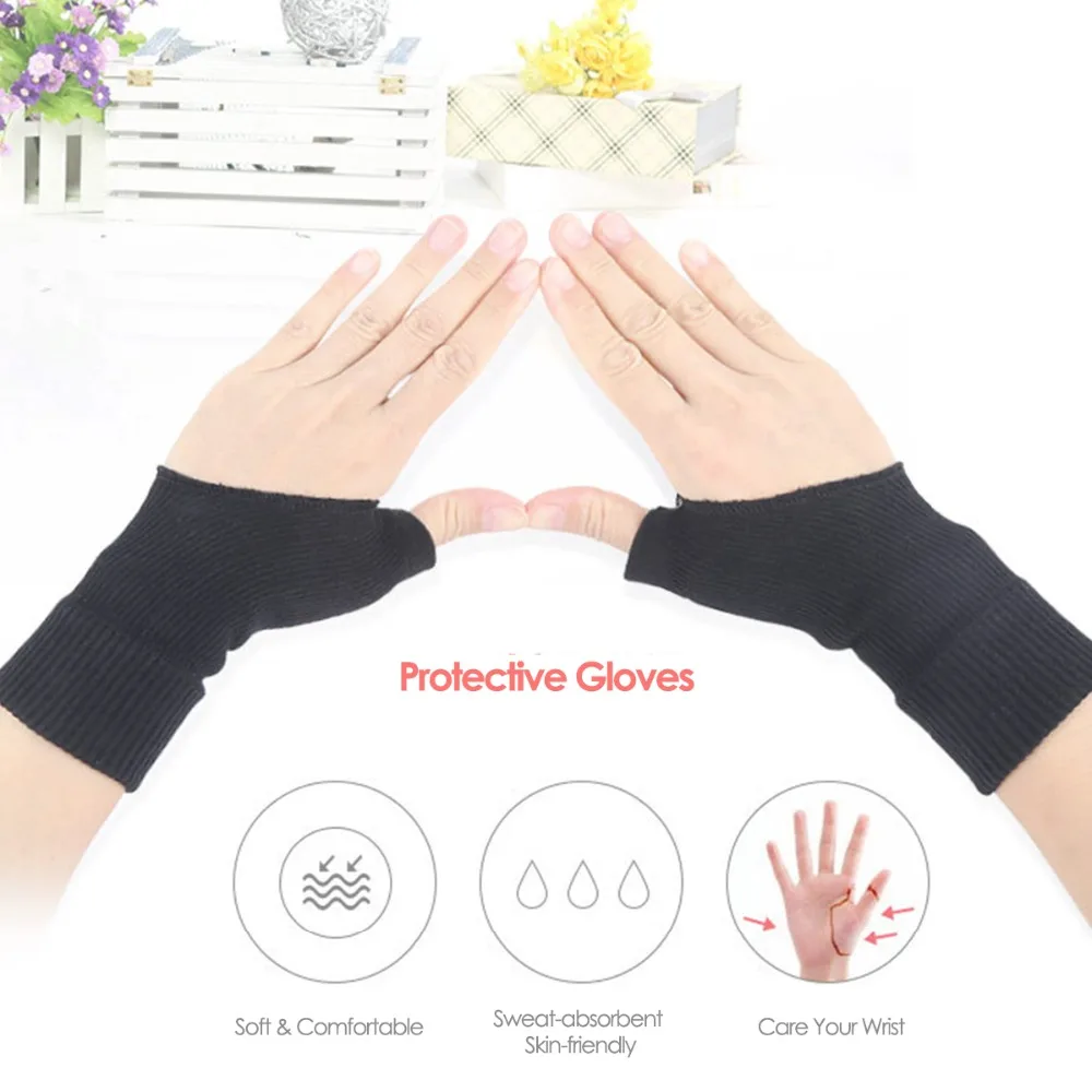 

1 Pair Breathable Compression Wrist Support Sleeve Thumb Splint Wrist Brace Sweat-absorbent Protective Therapy Gloves for Tenosy