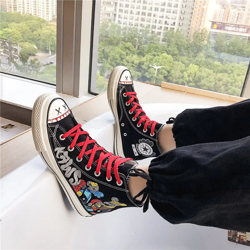 Новинка мужские кроссовки для скейтборда высокие унисекс модная парусиновая