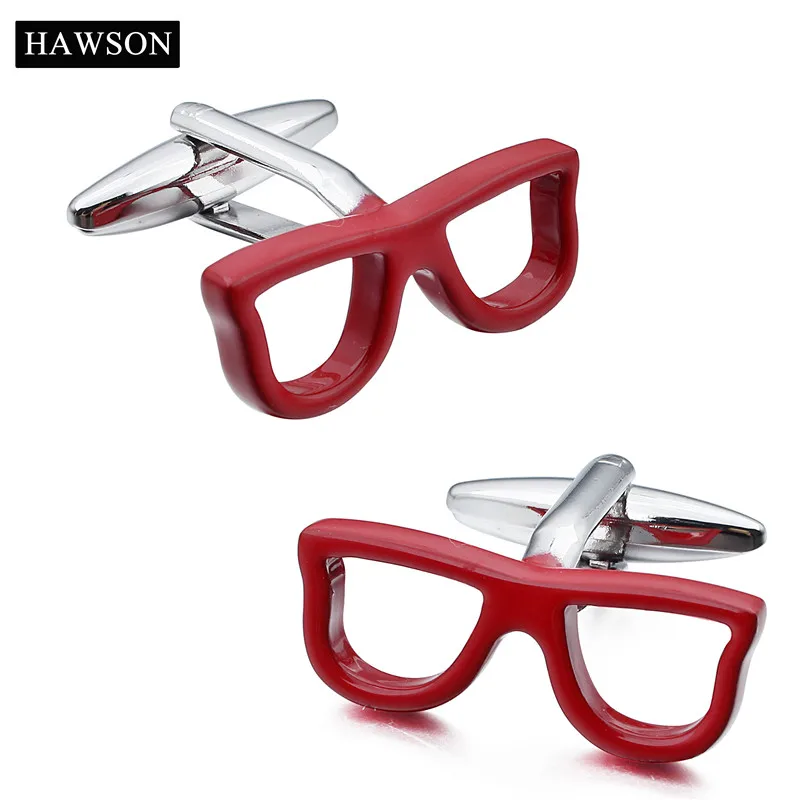 

HAWSON Interesting Red Glasses Cufflinks for Mens Party Gift White Long Sleeve Cuff Button