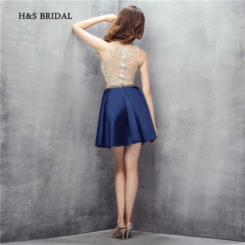 Женское коктейльное платье H & S темно синее из двух предметов с блестками и