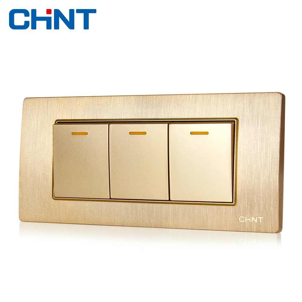 

CHINT Electric Decor Light Switches 118 Type Switch Socket NEW5D Embedded Steel Frame Three Gang Two Way Switch