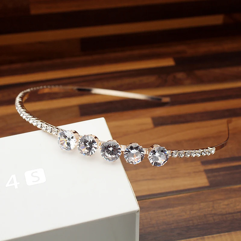 Bling Luxury Girls Women Korean Fashion Hair Accessories Sparkly Round CZ Rose Gold Headband Zircon Crystal Hairband For Wedding | Украшения