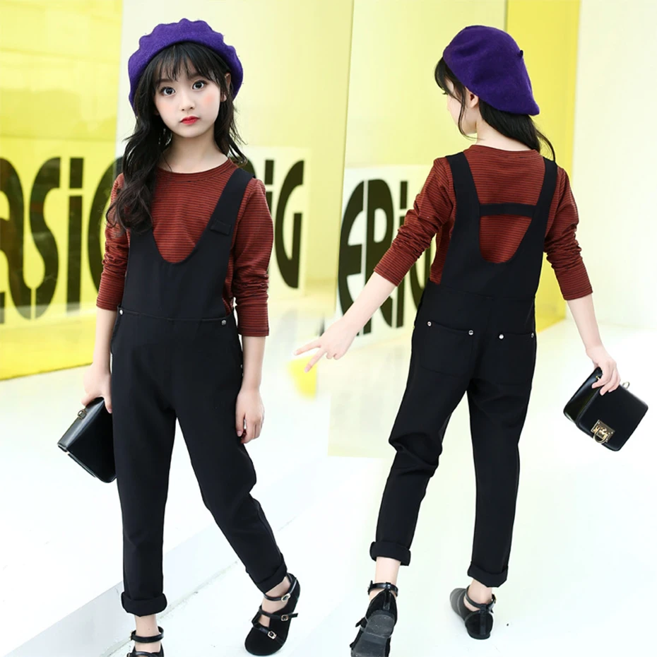 Children's Clothing For Girls Spring Clothes Children Striped Shirt+Jumpsuit 2Pcs Autumn Teen 8 10 12 Years | Детская одежда и