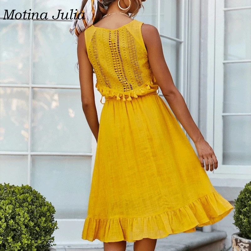 Motina Julia 2019 летнее пляжное платье миди в стиле бохо женское с кисточками и большим