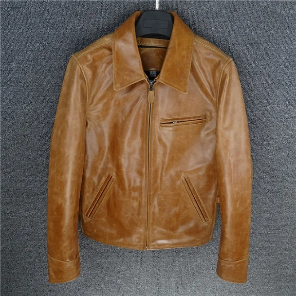 cowskin Брендовое классическое кожаное пальто horseskin, мужские куртки из натуральной кожи, модная мужская Тонкая японская куртка, качество - Цвет: cowskin