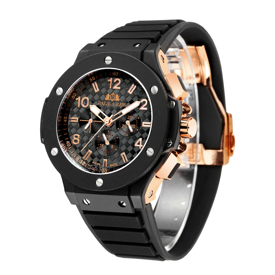 Rose Gold Classic Механические часы с автоматическим заводом, розовое золото серебро черный чехол с резиновым ремешком, спортивные модные мужские часы Geneve - Цвет: Rose Gold Classic