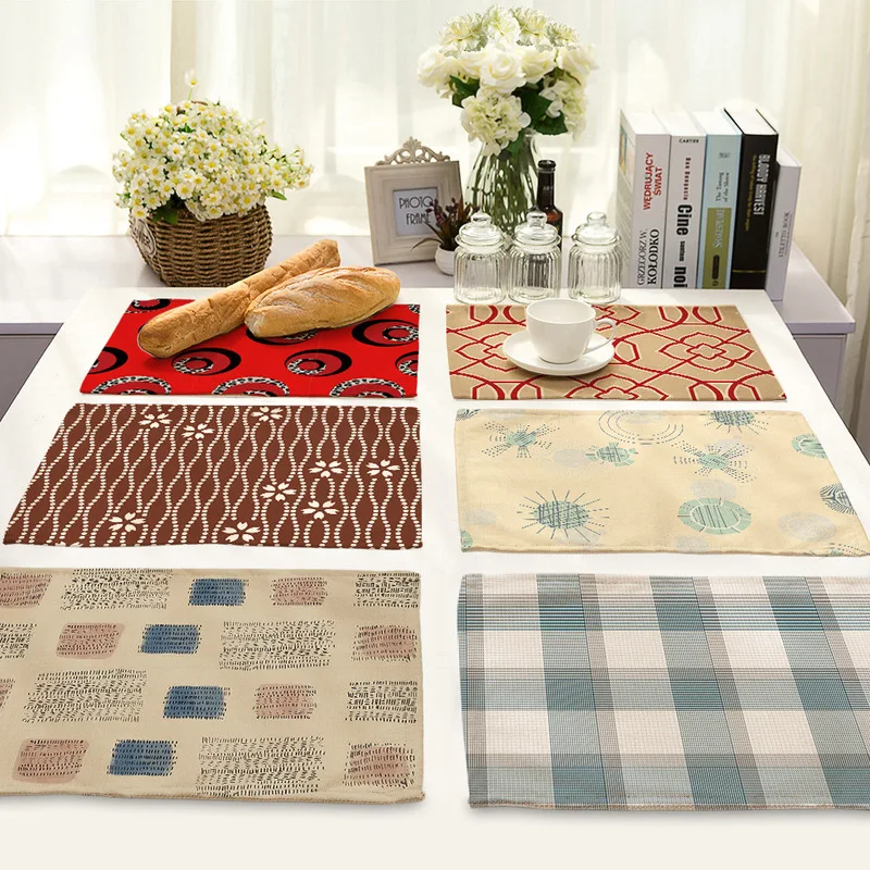 

Colour Geometric Pattern Placemat for Dining Table Rectangle Cotton and Linen Table Mat Western Food Placemats for Kitchen Table