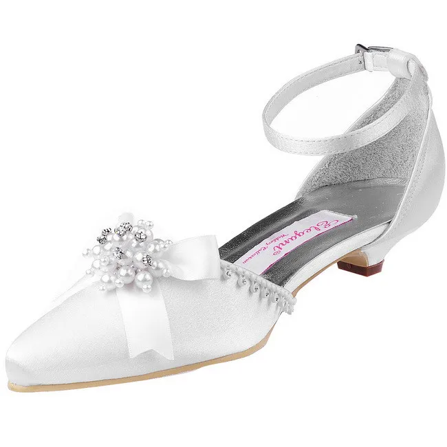 WM-018 туфли с острым носком и ремешком на щиколотке свадебные низком КОНУСНОМ