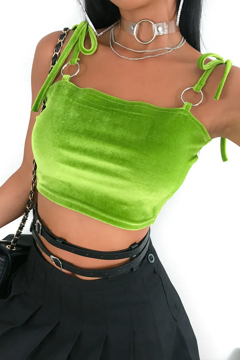 Летний сексуальный женский топ на бретельках бандажный бархатный кроп для