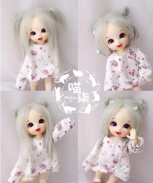 

New 1/12 3-4 inch 9-10cm 1/8 4-5 inch 12cm 14cm BJD fRime green Long straight hair For AE PukiFee lati Antiskid BJD Doll Wig