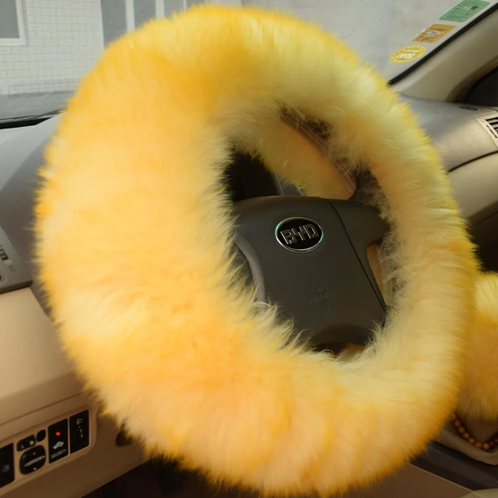GOLD COVER WOOL Зимние теплые австралийские шерстяные чехлы на руль из овчины для руля диаметром 38 см WSWC01 14,9" X 14,96" - Название цвета: GOLD COVER WOOL