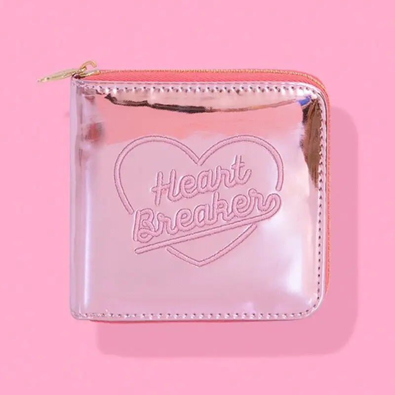 Pink Новинка, женские голографические кошельки, маленький кошелек с вышивкой, женский короткий кошелек для девушек, блестящий держатель для карт, кошелек для монет, Billetera Mujer - Цвет: Pink
