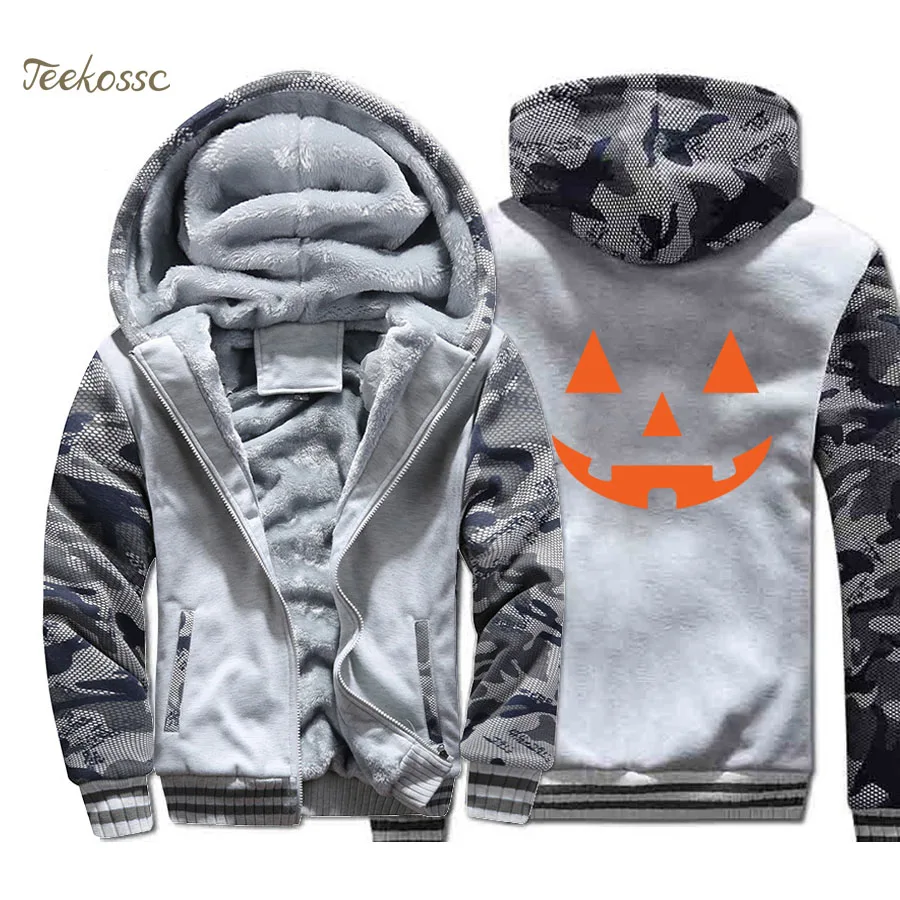 

Jack O' Lantern Pumpkin Halloween Hoodie Men Sweatshirt Coat 2020 Winter Thick Fleece Warm Camouflage Jacket Hip Hop Streetwear