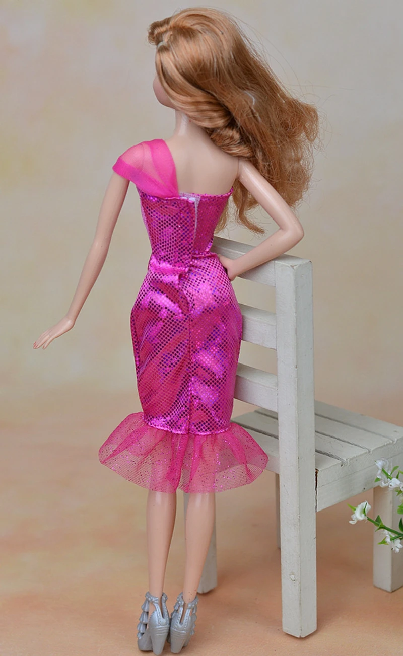 Высококачественное розовое сексуальное платье на одно плечо вечернее для куклы