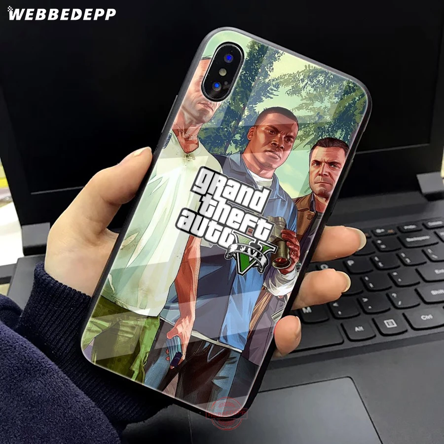 WEBBEDEPP Grand Theft Auto GTA V чехол для телефона из закаленного стекла Apple iPhone XS Max XR X 8 7 6S Plus 5S