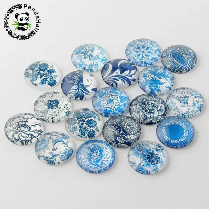 Стекло с принтом и плоской задней камерой 10-30 мм цвет синий белый кабошон