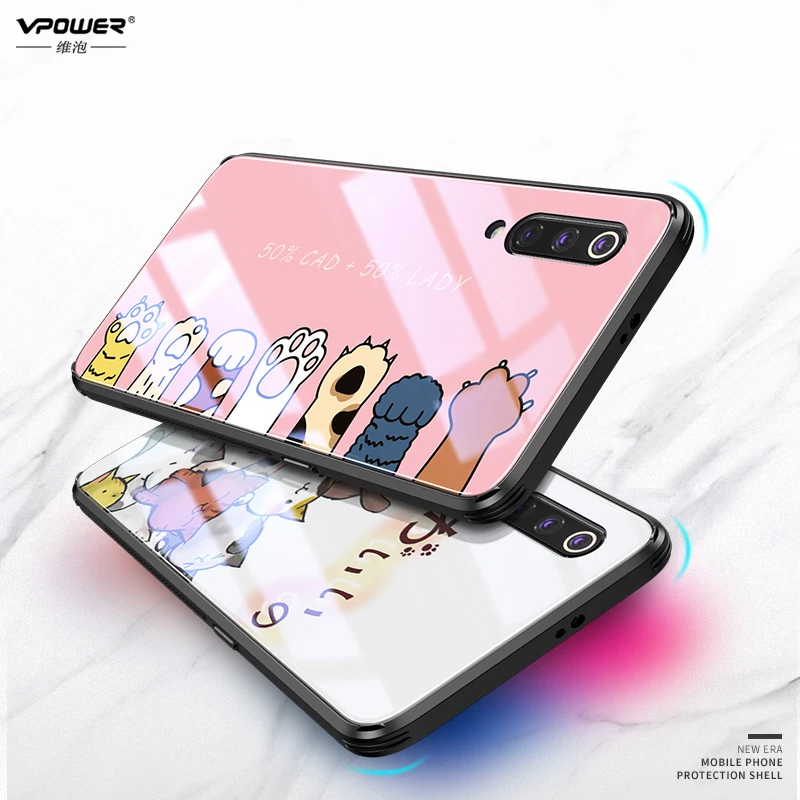 Vpower Tempered Glass Case for Xiaomi Mi9 Back Cover Silicone Soft Edge Coque Mi 9 M9 Cases 6.39 inch | Мобильные телефоны и