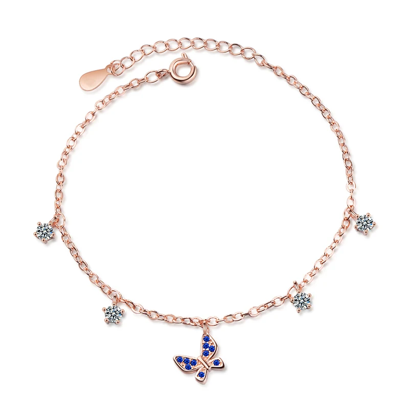 Изысканный браслет розового золота с подвеской в виде бабочки 5А циркониевая