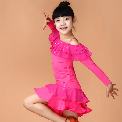 Детское платье для латиноамериканских танцев с длинными рукавами и блестками |