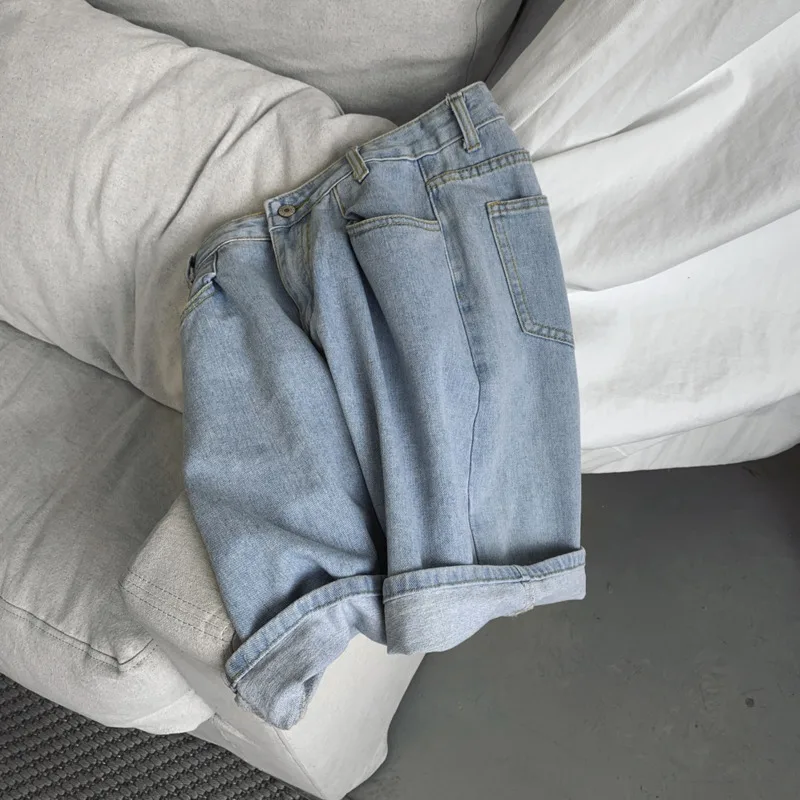 2019 Autumn New Korean Men's Simple Retro Thin Section Trend Wild Color Light Blue Denim Casual Shorts Hip Hop Streetwear | Мужская