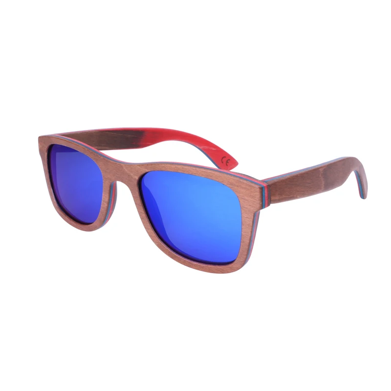 

BerWer Skateboard Wooden Sunglasses Brown Frame With Coating Mirrored Bamboo Sunglasses UV 400 Protection Lenses in Cork Box