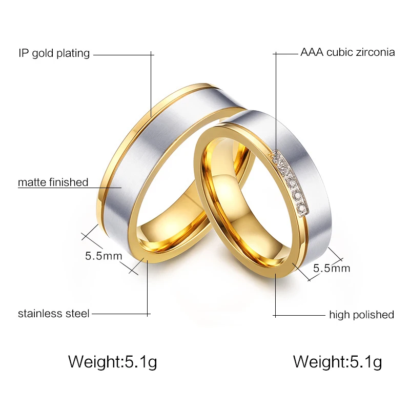 Vnox Лидер продаж 2016 года Свадебные Кольца для Для женщин мужчин anillos золото-Цвет