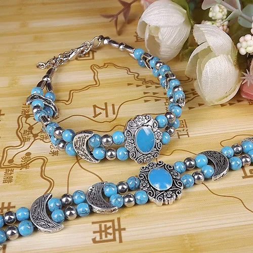 Couqcy синий DIY ювелирные изделия Чудо Винтаж новые модные аксессуары смешанный цвет магазин браслет из тибетского серебра для женщин подарок