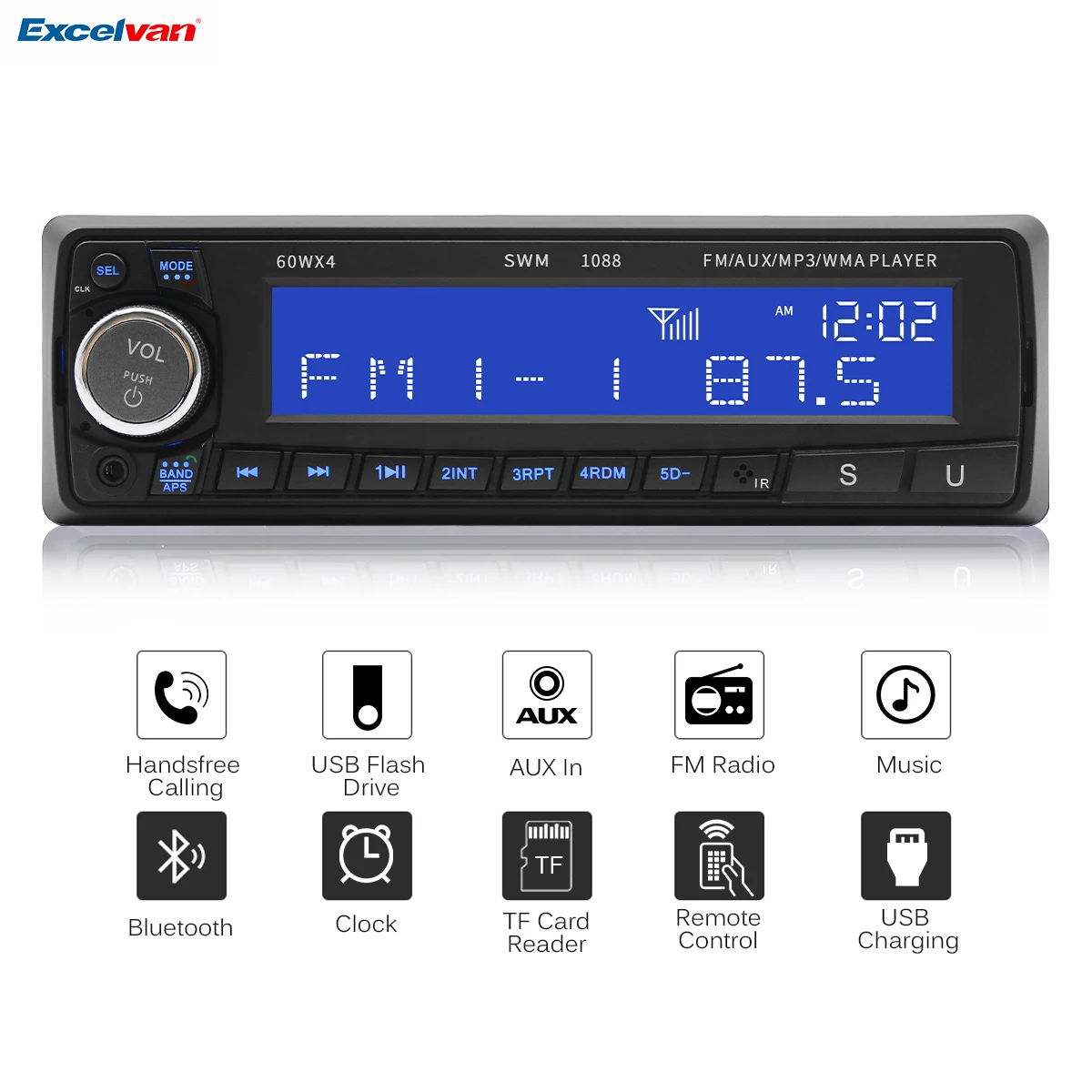 Автомагнитола Excelvan 1 Din 4 дюйма mp3 плеер Bluetooth громкая связь USB AUX TF карта FM 12 В ЖК