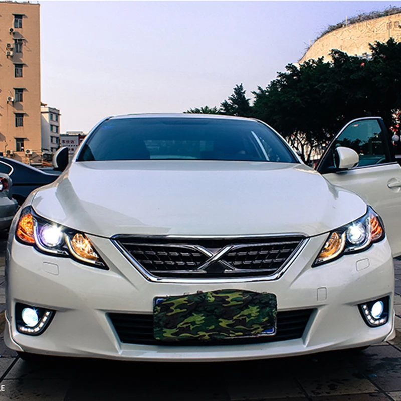 Тюнинг автомобиля чехол для Toyota Mark X фары 2012 светодиодный ные DRL линзы двойной луч