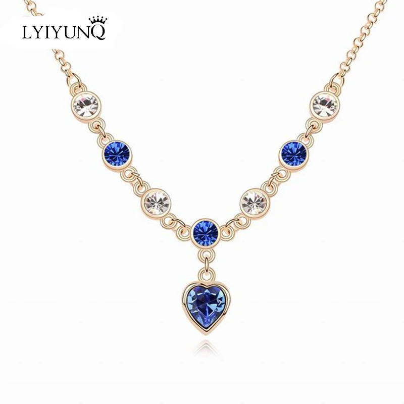 D825 G Sapphire Корейская мода темперамент Сердце Кристалл ожерелья и кулоны для женщин Романтический ювелирные изделия как подарки - Окраска металла: D825 G Sapphire