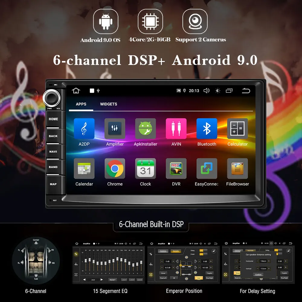 Автомагнитола AMPrime с четырёхъядерным процессором Android 9 0 2 Din 7 дюймовым сенсорным