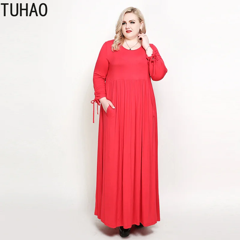 TUHAO 7XL женское длинное Макси-Платье с красным рукавом в пол, повседневное вечернее платье, женское платье размера плюс 6XL 5XL 4XL, платья для женщин RL