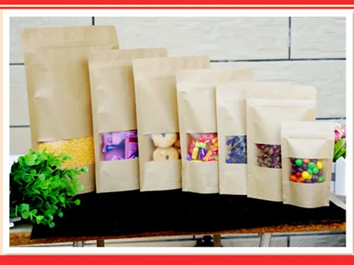 20 см * 30 100 шт./лот стоячая молния/молния пакет из крафт-бумаги с окном PE внутри