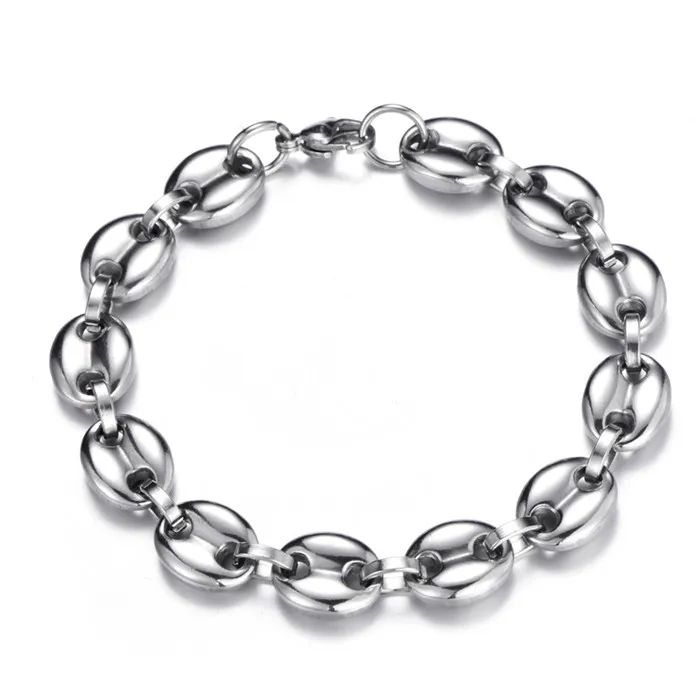 Silver (Bracelet) Хип-хоп, ширина 11 мм, 1 комплект, кофейные бобы, цепочка, ожерелье из нержавеющей стали, золото, серебро, звено, цепочка, ожерелье, s 316L, нержавеющая, для мужчин, Jewe - Окраска металла: Silver (Bracelet)