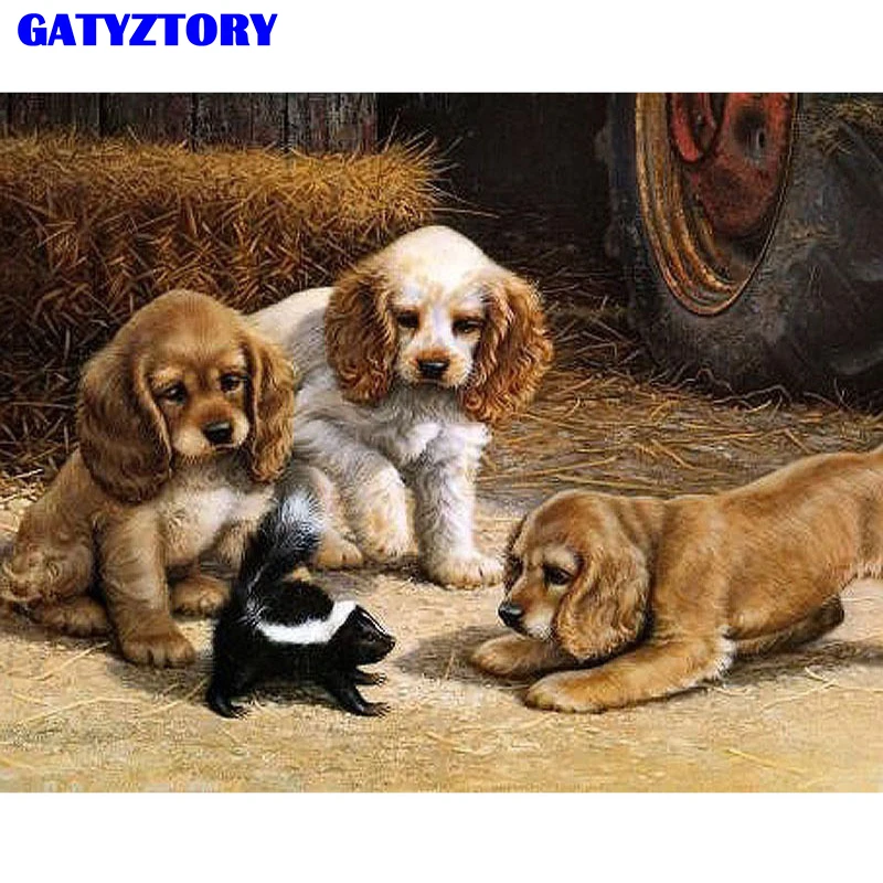 Бескаркасная игра собаки животные DIY Краска ing комплекты номеров ручная краска ed масло Рисование акриловая краска уникальный подарок для домашнего декора