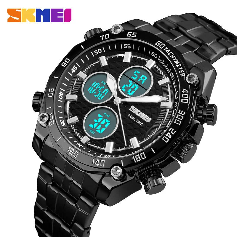 

SKMEI Mens Watches Top Luxury Brand Watch Gold LED Digit Sport Stopwatch Military Watch Waterproof Quartz Analog Wristwatch New
