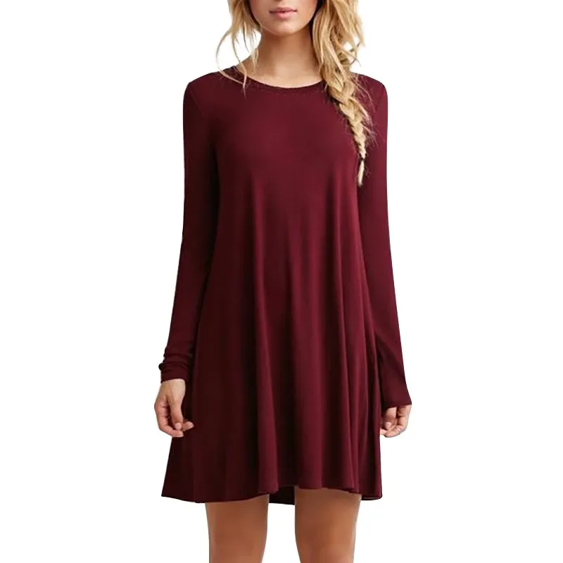 Женское платье с длинным рукавом однотонное большого размера 2019|vestido feminina|sleeve