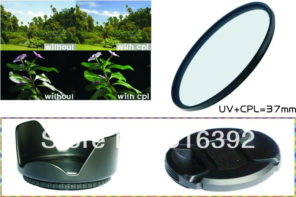 Good quality! 100% Professional 37MM Filter UV+CPL+Lens Hood+Cap for DSLR Camera |