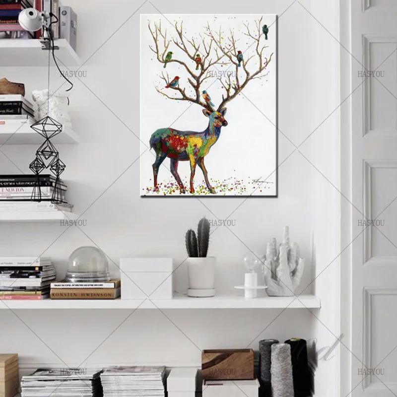 Best Newest Handmade oil painting Colorful Abstract Paintings Animals Oil Painting Deer For Christmas Home Decor | Дом и сад