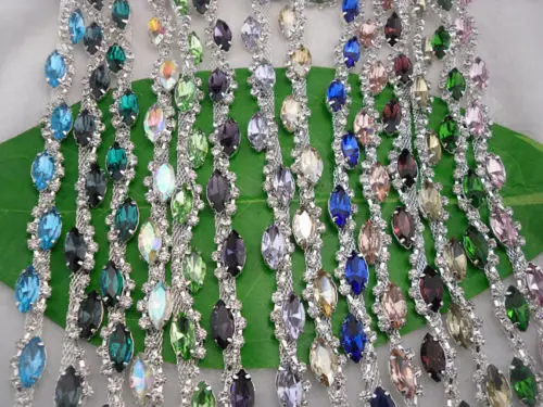 Стеклянные кристаллы конский глаз с аппликацией для костюма 7x15 мм стразы