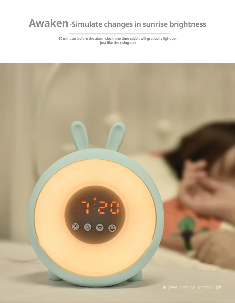 Светодиодный светильник dream time sleeping wake up с будильником, настольная прикроватная лампа с кроликом, перезаряжаемая лампа для детской спальни