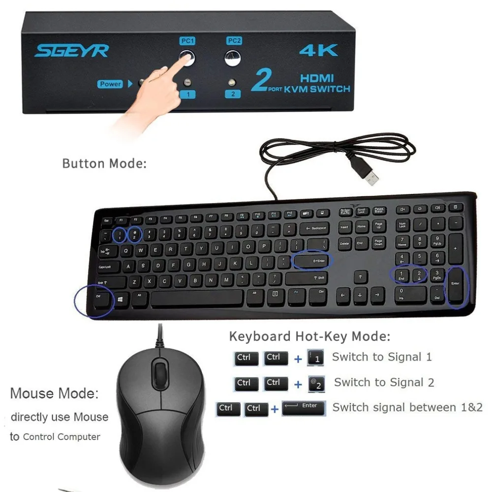 4K 2x1 HDMI KVM переключатель 2 порта KVM переключатель USB 2 в 1 мышь клавиатура коммутатор Поддержка 3D UHD 4K x 2K 1080P для ТВ ПК проектор