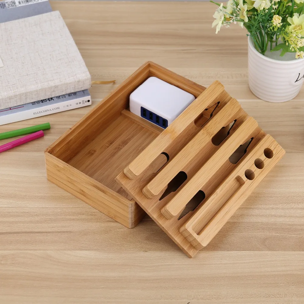 Evfun 4 порта деревянная быстрая зарядная станция 5V 6A Bamboo настольная док для iphone android