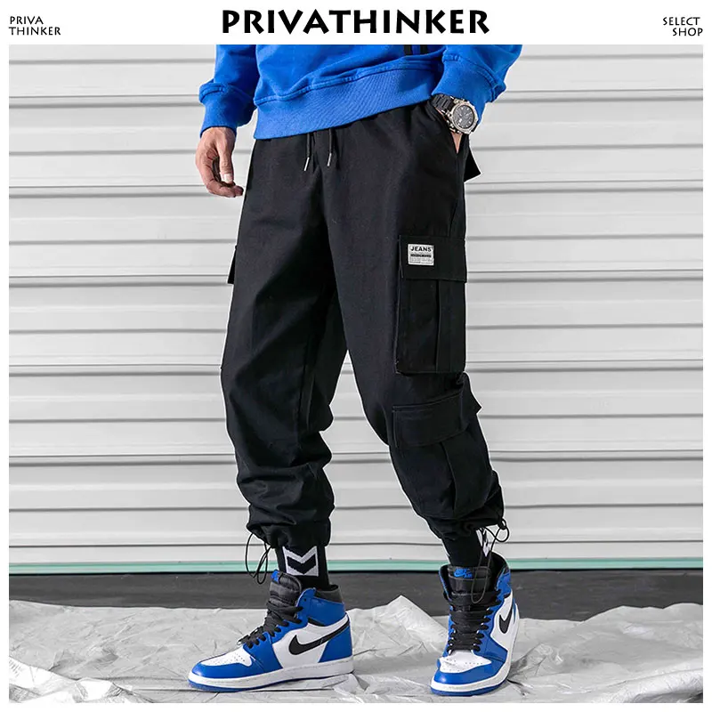 Брюки карго Privathinker черные с карманами для мужчин 2020 Японская уличная